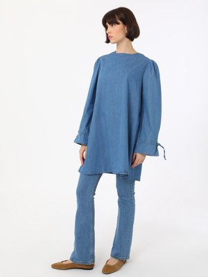Kol Detaylı Denim Tunik Koyu Mavi