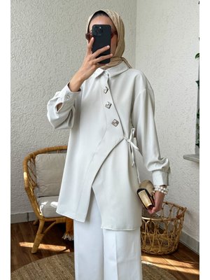 Fil Dişi Yandan Bağlamalı Asimetrik Kimono Fil Dişi Yandan Bağlamalı Asimetrik Kimono