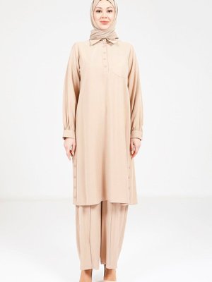Bej Rahat Kesim Tunik Takım Pantolon Bej Rahat Kesim Tunik Takım Pantolon