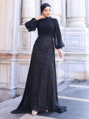 Siyah Lavanta Abiye Elbise