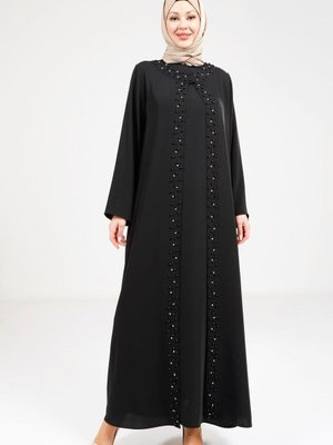 Siyah İnci Detaylı Abaya Siyah İnci Detaylı Abaya