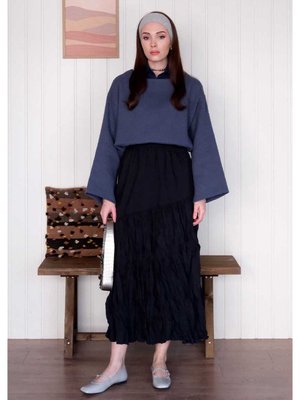 Lacivert Kraş Kat Kat Etek