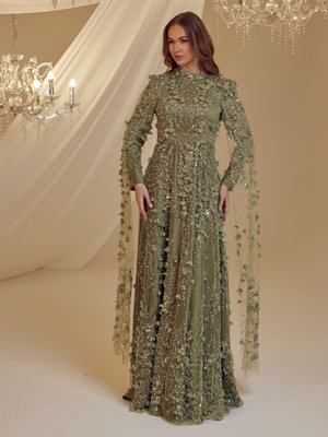 Yeşil Afife Abiye Elbise