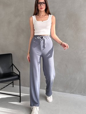 Gri Bürümcük Yüksel Bel Lastikli Pantolon