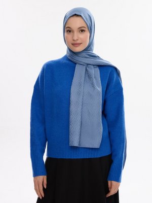 Kot Mavi İpeksi Jakar V Desen Şal Kot Mavi İpeksi Jakar V Desen Şal