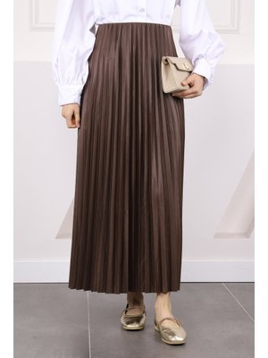 Kahverengi Bel Lastikli Piliseli Etek Kahverengi Bel Lastikli Piliseli Etek