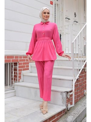Fuşya Taş Düğme Detaylı Takım
