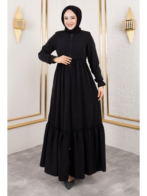 Siyah Volanlı Fırfır Detaylı Ferace