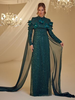 Zümrüt Yeşili Hafsa Abiye Elbise