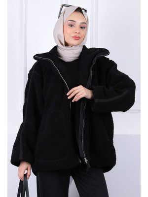 Siyah Kısa Peluş Kaban Siyah Kısa Peluş Kaban