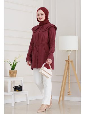 Bordo Çift Yaka Dantelli Tunik Bordo Çift Yaka Dantelli Tunik