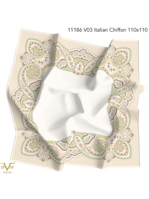 Haki Desenli İtalyan Şifon Seri Eşarp Askısı İle Birlikte 110x110 Cm