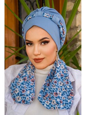 Çiçek Desenli Fularlı Bone