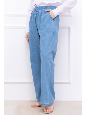 Mavi Beli Lastikli Kot Pantolon