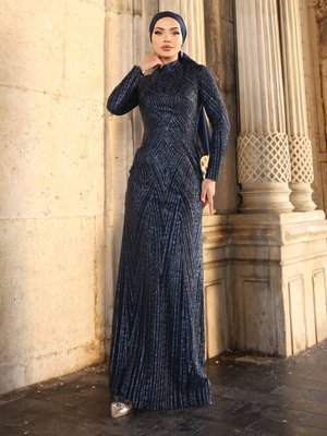 Lacivert Gala Abiye Elbise