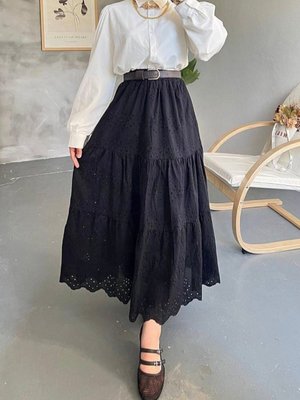 Siyah Brode Dantel Fisto İncili Uzun Etek