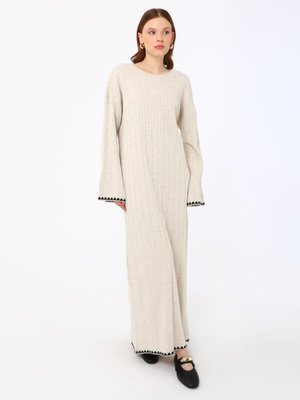 Ajur Detaylı Triko Elbise Tas Rengi