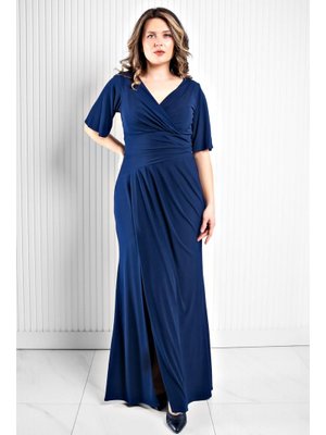 Lacivert Dökümlü Sandy Abiye Elbise