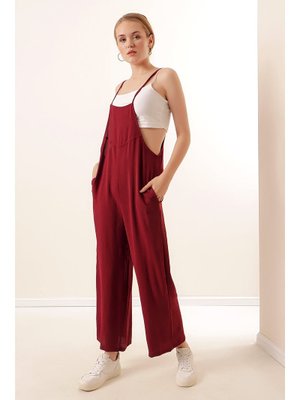 Bordo Askılı Bahçivan Tulum