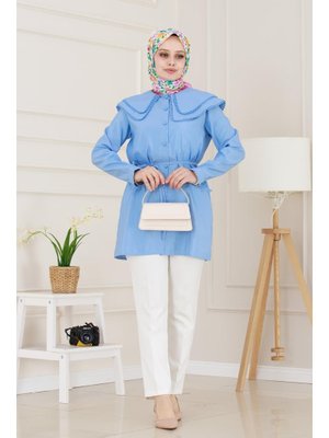 İndigo Çift Yaka Dantelli Tunik İndigo Çift Yaka Dantelli Tunik
