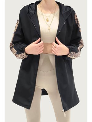 Siyah Kolları Payetli Kapüşonlu Mont Siyah Kolları Payetli Kapüşonlu Mont