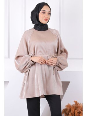 Vizon Bel Kuşaklı Parlak Tunik