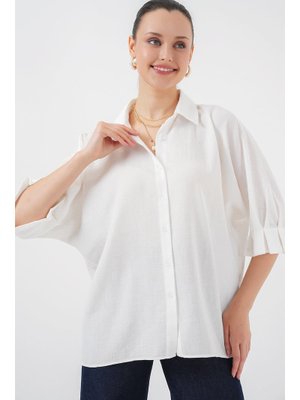 Beyaz Bağlama Detaylı Ayrobin Gömlek Beyaz Bağlama Detaylı Ayrobin Gömlek