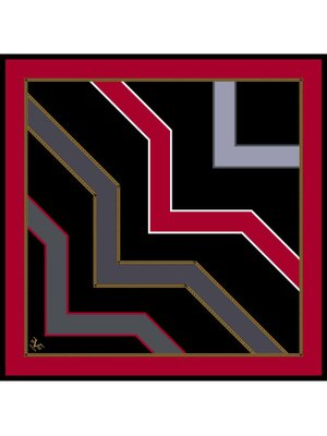 Geometrik Desen Seri Twill Eşarp Askısı İle Birlikte 90x90 Cm Kırmızı, Siyah, Gri, Gold