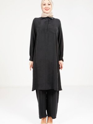 Siyah Rahat Kesim Tunik Takım Pantolon Siyah Rahat Kesim Tunik Takım Pantolon