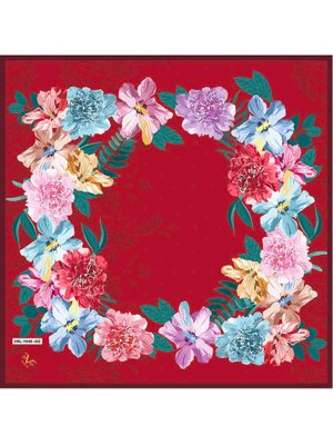 Bordo Mavi Çiçekli Desen Black Seri Twill Eşarp Askısı İle Birlikte 90x90 Cm