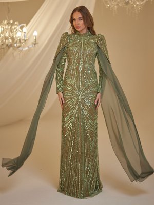 Yeşil Işıl Abiye Elbise