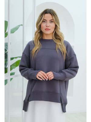 Füme Ön Yırtmaç Ve Parmak Detaylı Sweat Füme Ön Yırtmaç Ve Parmak Detaylı Sweat