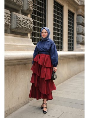 Bordo Kat Kat Valonlu Etek Bordo Kat Kat Valonlu Etek