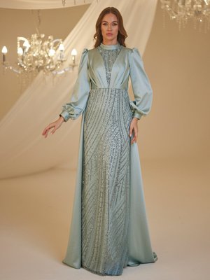 Su Yeşili Karya Abiye Elbise