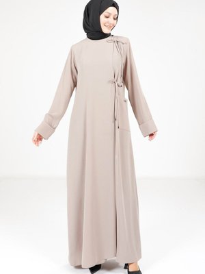Bej Yandan Bağlama Detaylı Ferace Bej Yandan Bağlama Detaylı Ferace