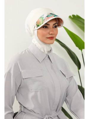 Sonbahar Nijya Boneli Çıkarılabilir Desenli Siperlikli Bone Türban,b 91d Krem Sonbahar Nijya Boneli Çıkarılabilir Desenli Siperlikli Bone Türban,b 91d Krem
