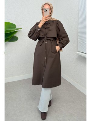 Kahverengi Bolero Detaylı Trençkot