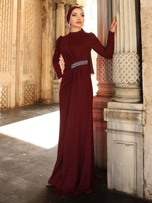 Bordo Defne Abiye Elbise Bordo Defne Abiye Elbise