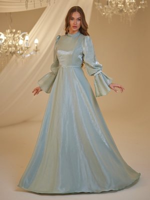 Mint Yeşili İnci Abiye Elbise