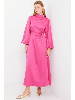 Fuşya Saten Abiye Elbise