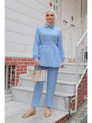 Bebe Mavisi Taş Düğme Detaylı Takım