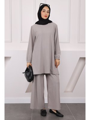 Gri Bürümcük Tunik Pantolonlu Takım Gri Bürümcük Tunik Pantolonlu Takım