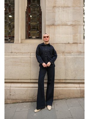 Koyu Mavi Cep Detay Kot Ceket Koyu Mavi Cep Detay Kot Ceket