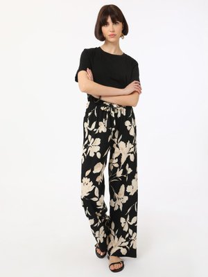 Büyük Çiçek Desenli Pantolon Siyah/beyaz