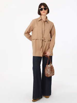 Vizon Bağlama Detaylı Pamuklu Poplin Bluz Gömlek