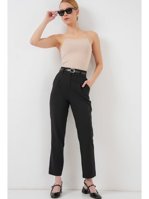 Siyah Pileli Kemerli Kumaş Pantolon Siyah Pileli Kemerli Kumaş Pantolon