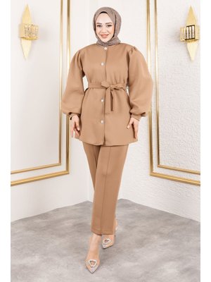 Camel Önden Düğmeli Scuba Takım