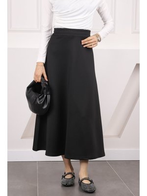 Siyah Bel Lastikli Scuba Kloş Etek Siyah Bel Lastikli Scuba Kloş Etek