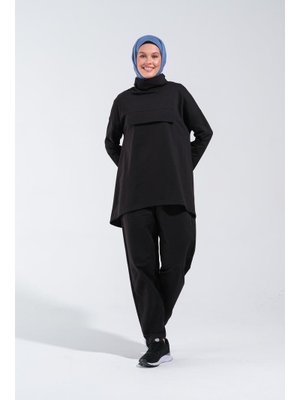 2232_interlok Siyah Modern Tasarımlı Eşofman Takımı