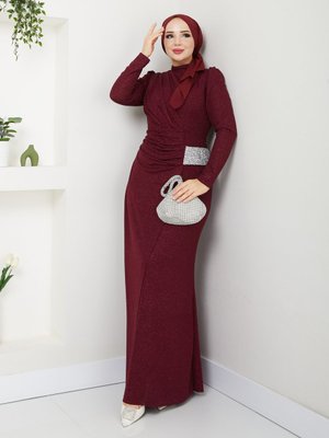 Bordo İkra Abiye Elbise Bordo İkra Abiye Elbise